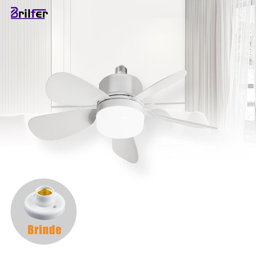 Ventilador de Teto LED 40W 5 Pás Silencioso 3 Cores Luz Controle Remoto Bivolt