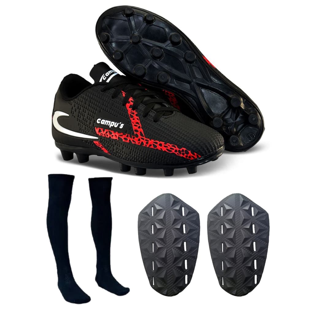 Kit Chuteira De Campo Futebol Caneleira e Meião Masculina Com Trava Resistente Leve qualidade