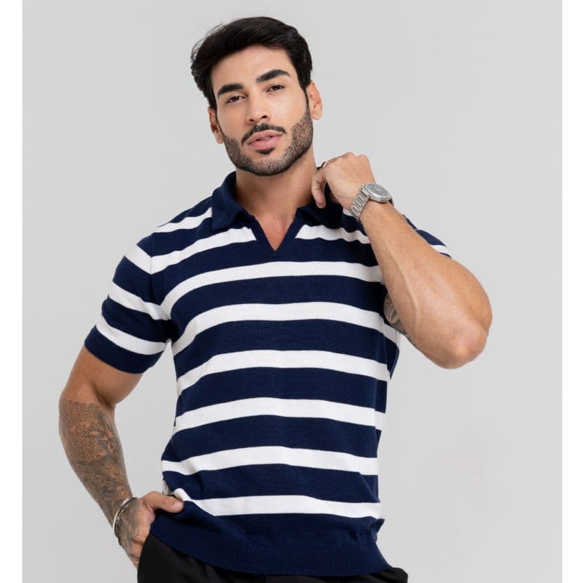 Camisa Masculina Gola Italiana Listrada Tricot Excelente Qualidade