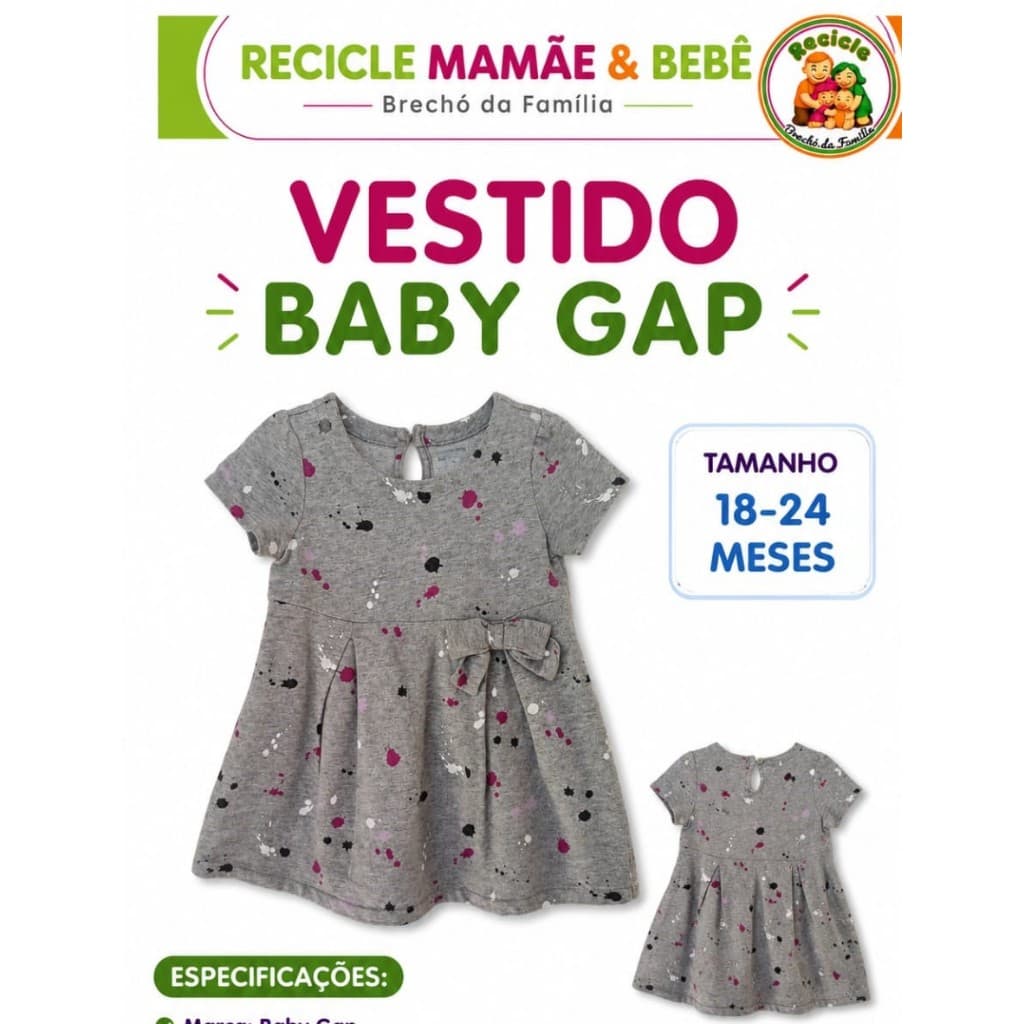 Vestido Baby GAP – Tamanho 18–24 Meses | Recicle Mamãe & Bebê