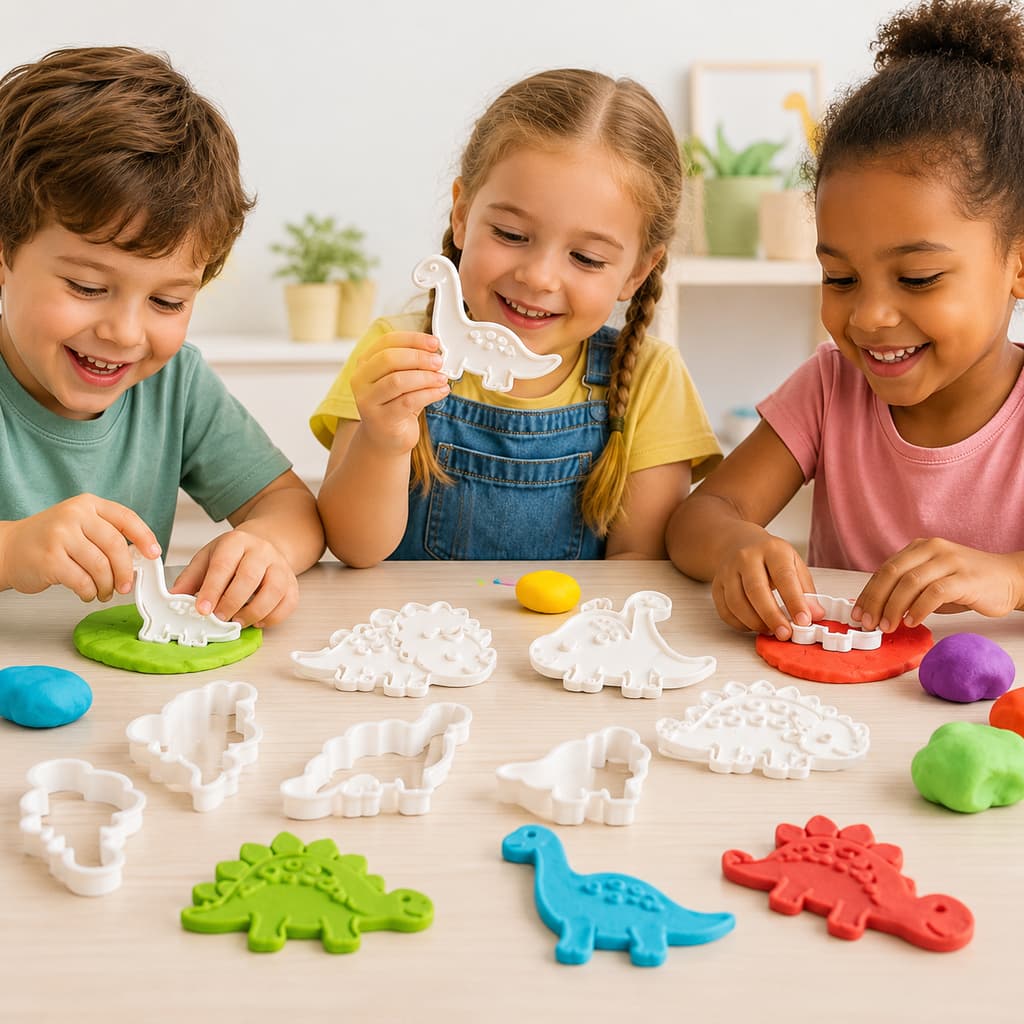Kit Cortador De Massinha e Biscoito Dinossauro 2 em 1 e 12 peças