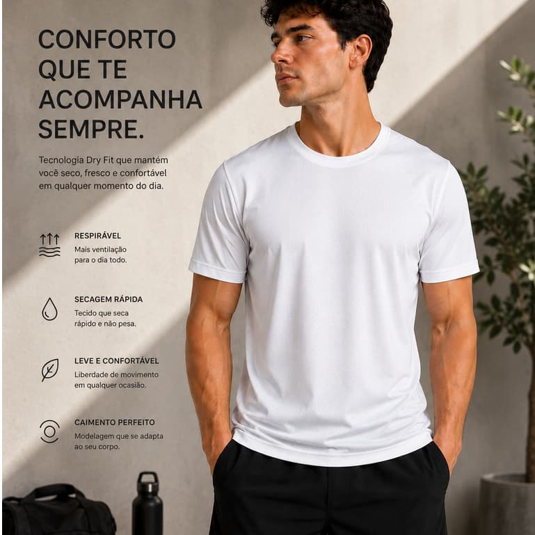 Camiseta Masculina Esportiva Leve com Alta Respirabilidade
