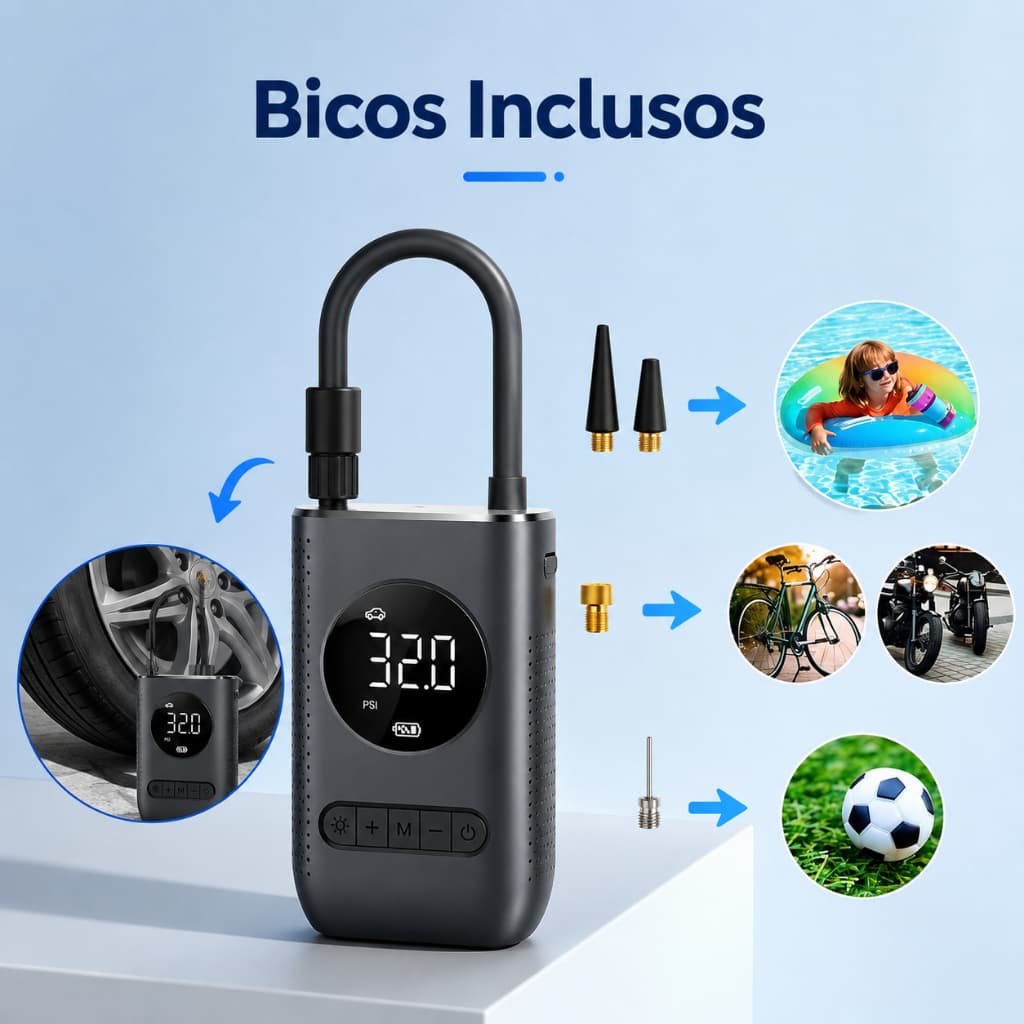 Compressor De Ar Elétrico Portátil Digital Ncher Pneu Carro Moto Bike Bicicleta Bola Piscina Inflável