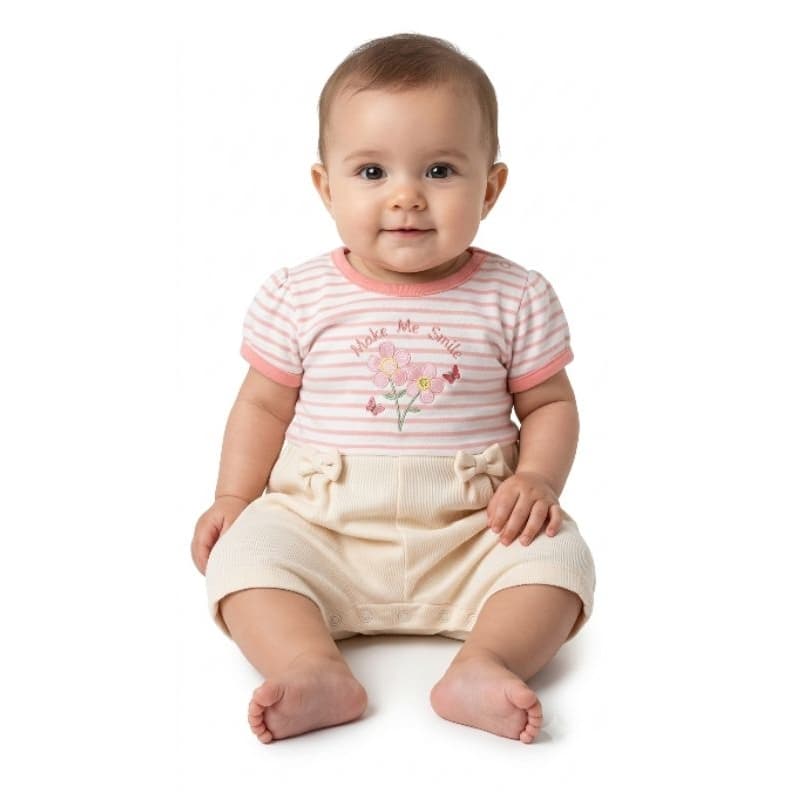Macacão Curto Bebê Menina 6 a 9 Meses Listrado Floral | Usado