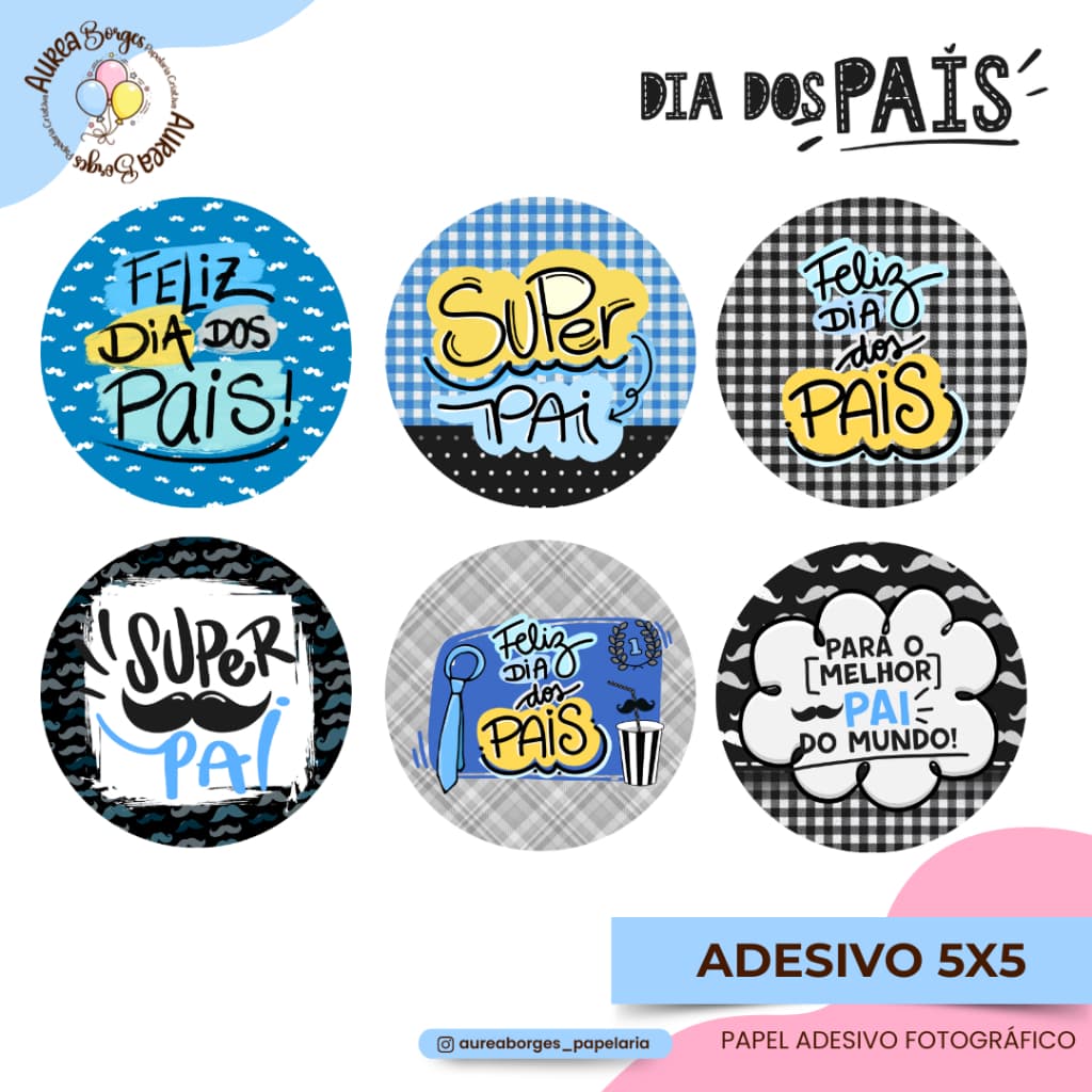 Adesivo Dia dos Pais 5x5 cm Redondo para Embalagens Lembrancinha Enfeites Presentes