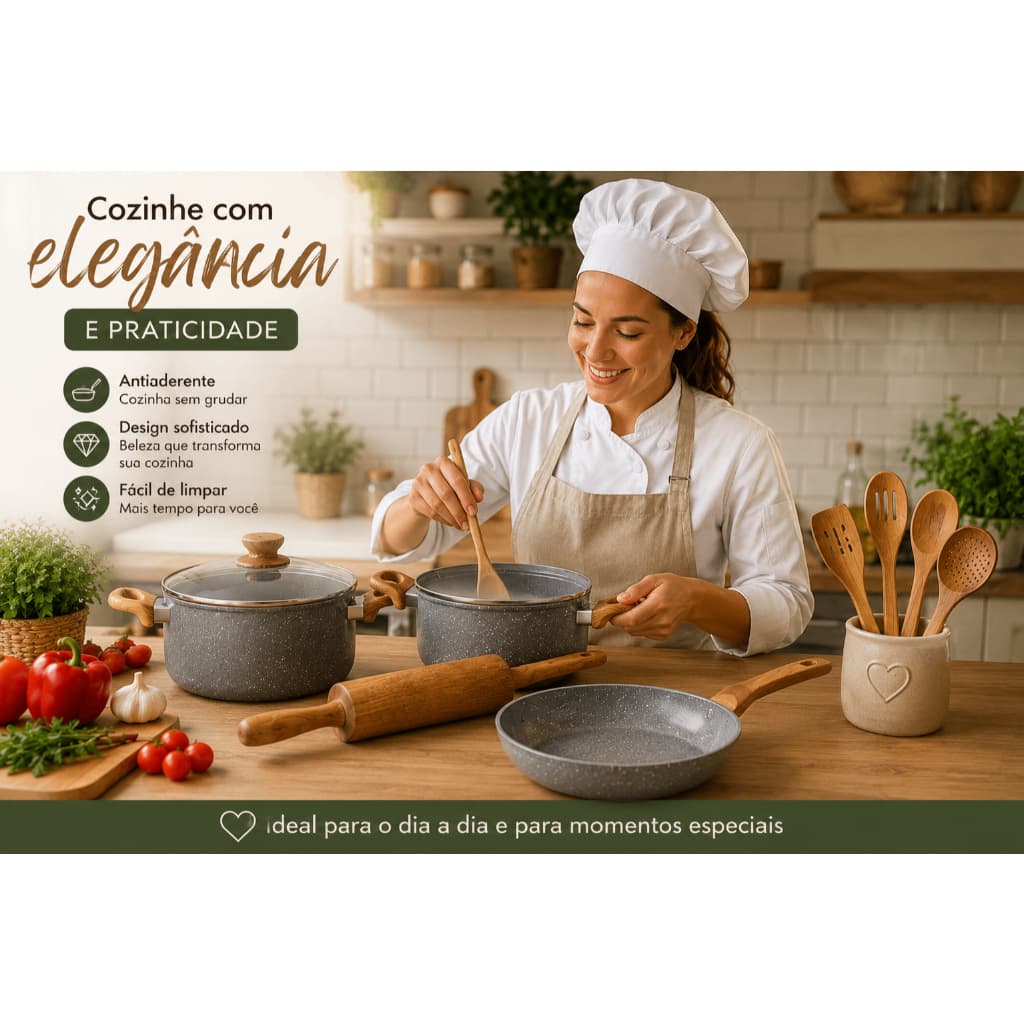 Kit Panelas Cerâmica Antiaderente 4 Peças, Utensílios Cozinha Cinza Moderno, jogo de panelas, jogo panelas cerâmica