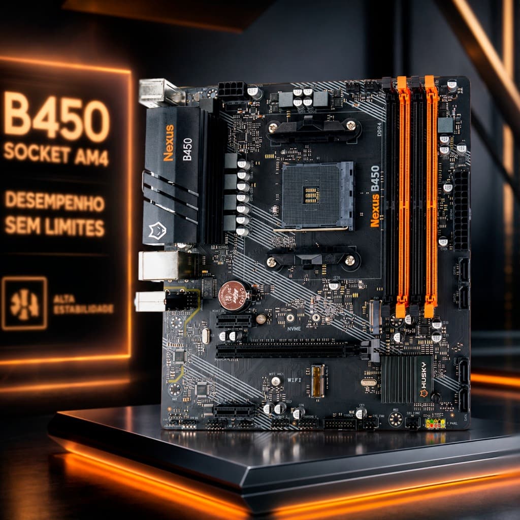 PLACA MÃE B450 AMD SOCKET AM4 COMPATIVEL RYZEN 5000/3000/2000 M-ATX