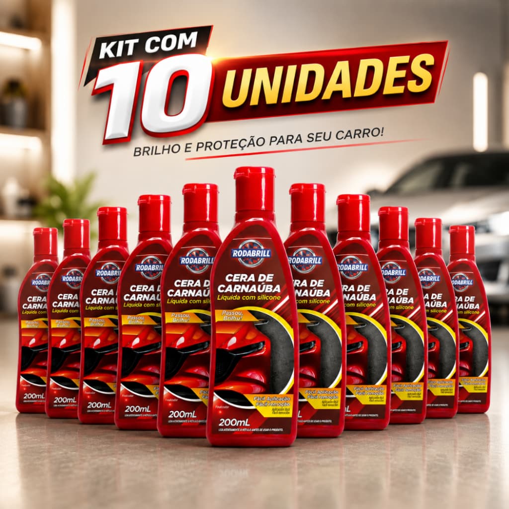 Cera Líquida Automotiva Rodabrill 200ml com Silicone Alto Brilho, Proteção de Pintura