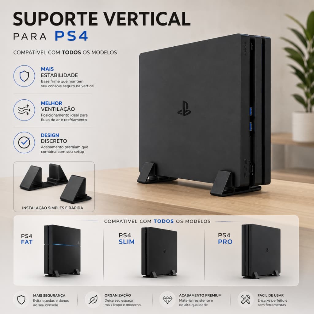 Suporte Vertical para Playstation 4 Slim, Pro, Fat - Base PS4 Apoio Pezinhos Em Pé