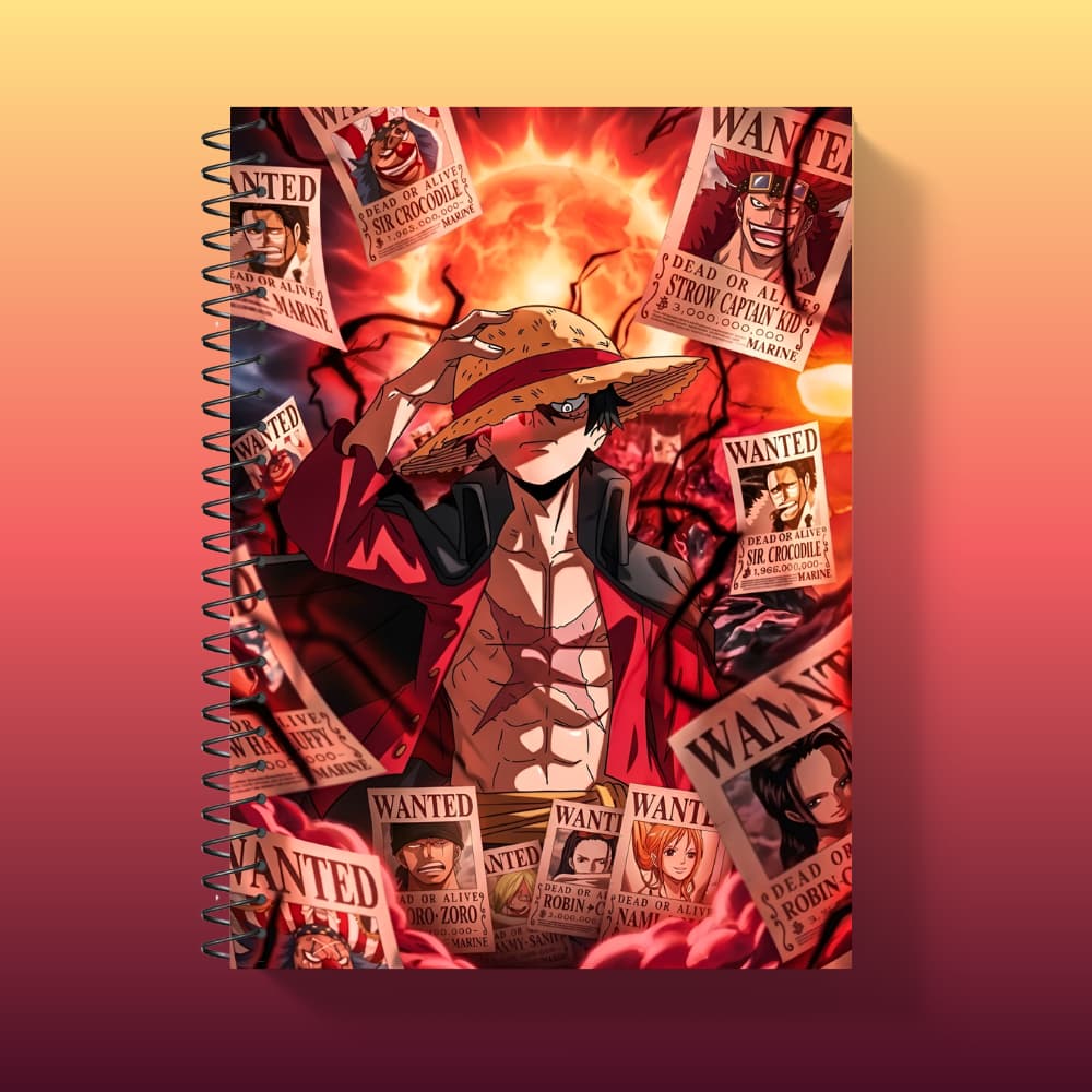 Caderno One Piece Luffy Zoro Sanji Anime Capa Dura Personalizado - 1, 10 e 20 matérias