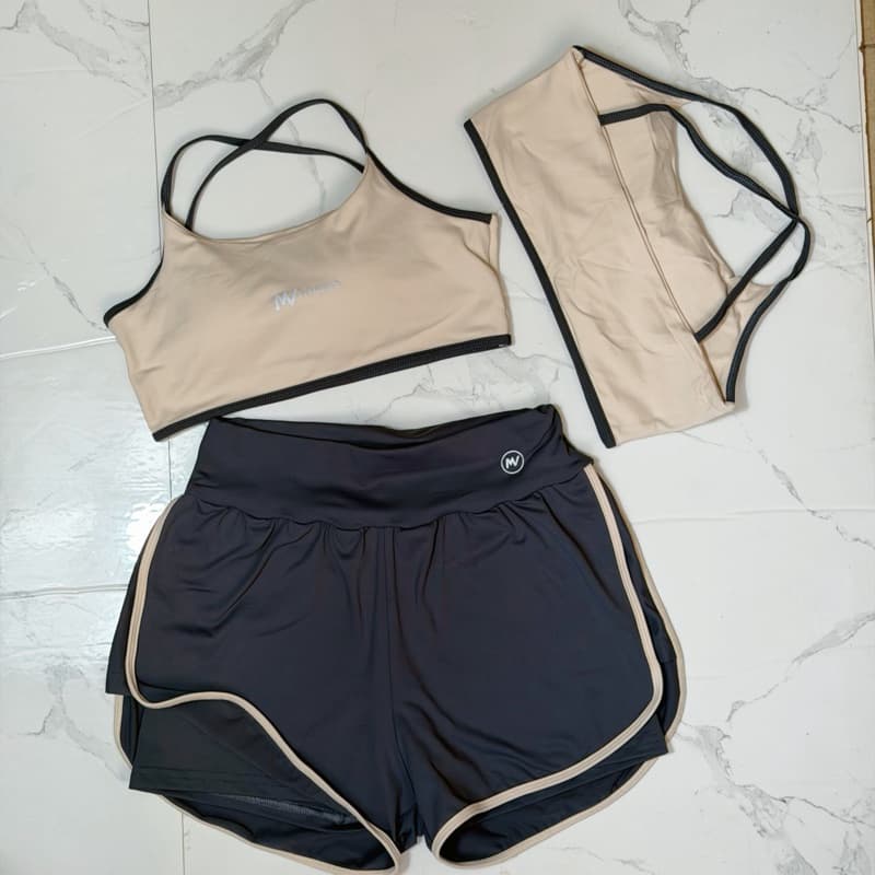 Roupa de academia Short Duplo Dryfit+Top  Com Bojo Para Atividade Física Academia Corrida Treino