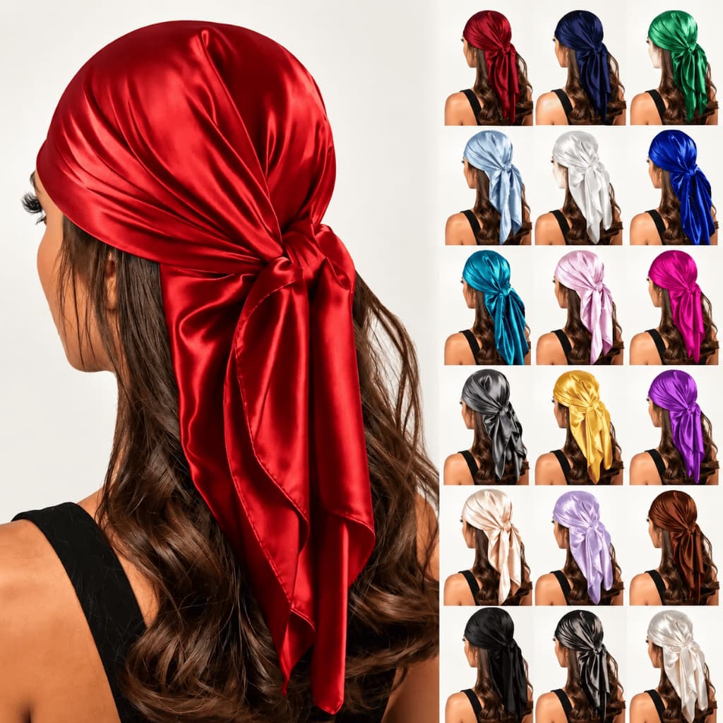 Lenços Lisa Cetim Seda Elegante Primavera Grande 90x90 Lenços da Moda cachecol Cetim Cabeça Pescoço - Bandana