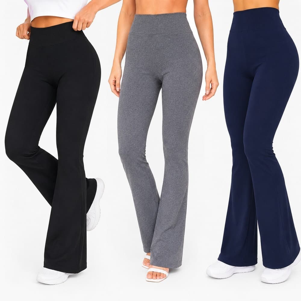 Kit 3 Calça Legging Flare Feminina Cintura Alta Boca de Sino Bailarina Premium