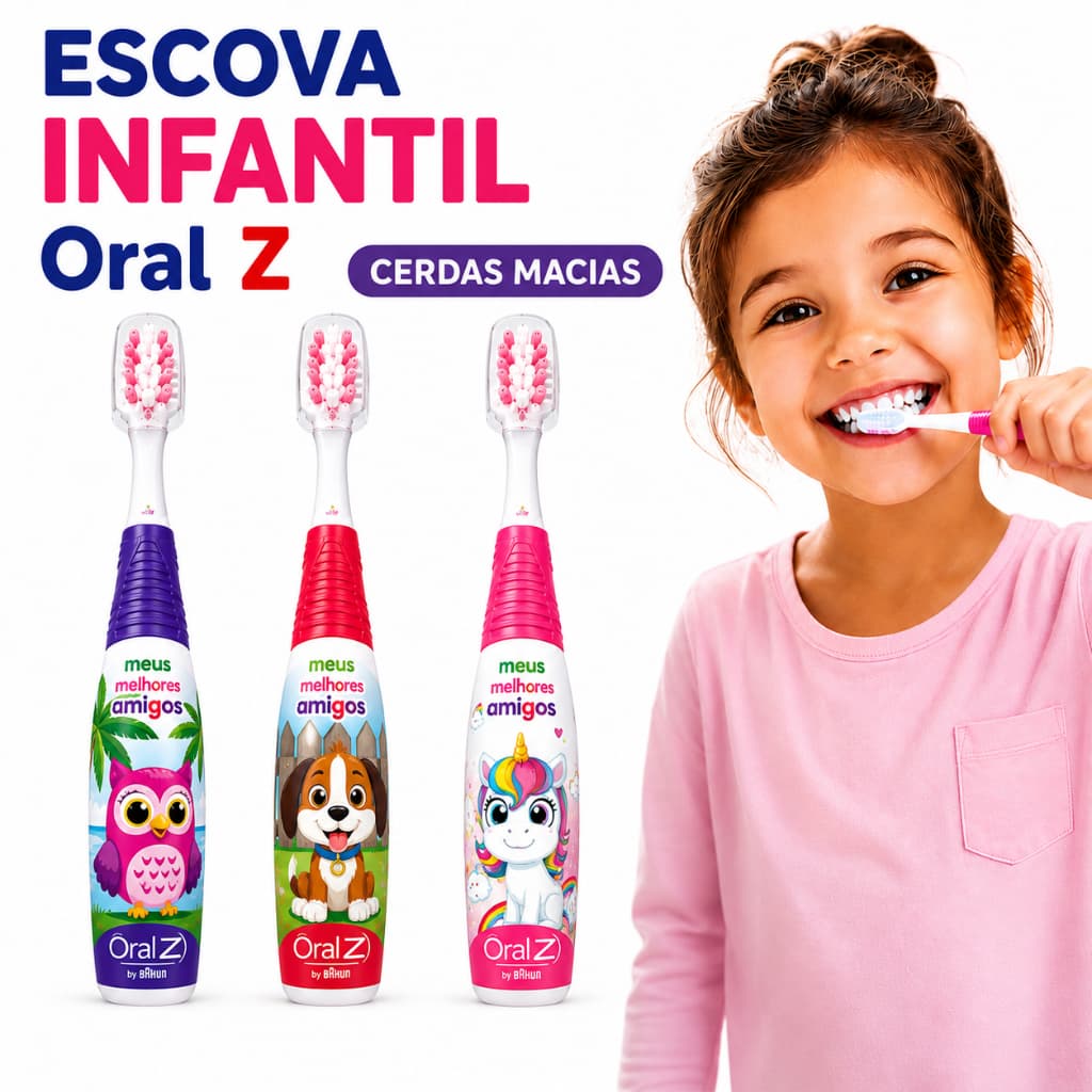 Escova de Dente Infantil Cerdas Macias Capa Protetora Higiene Bucal 2 a 5 Ano