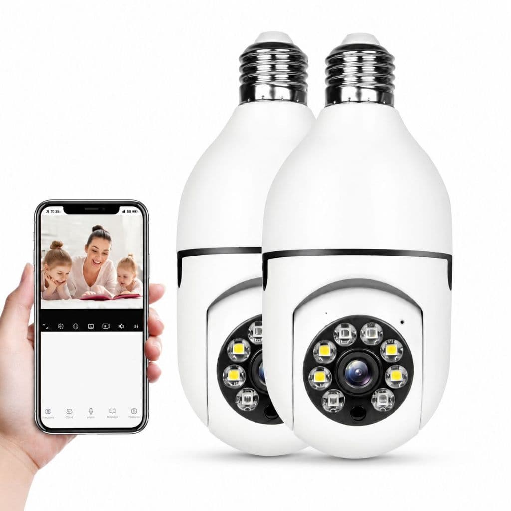 Câmera Inteligênte Segurança Monitoramento Wifi Lâmpada Ip 360 Full HD Visão Noturna Intercomunicador De Voz App Icsee