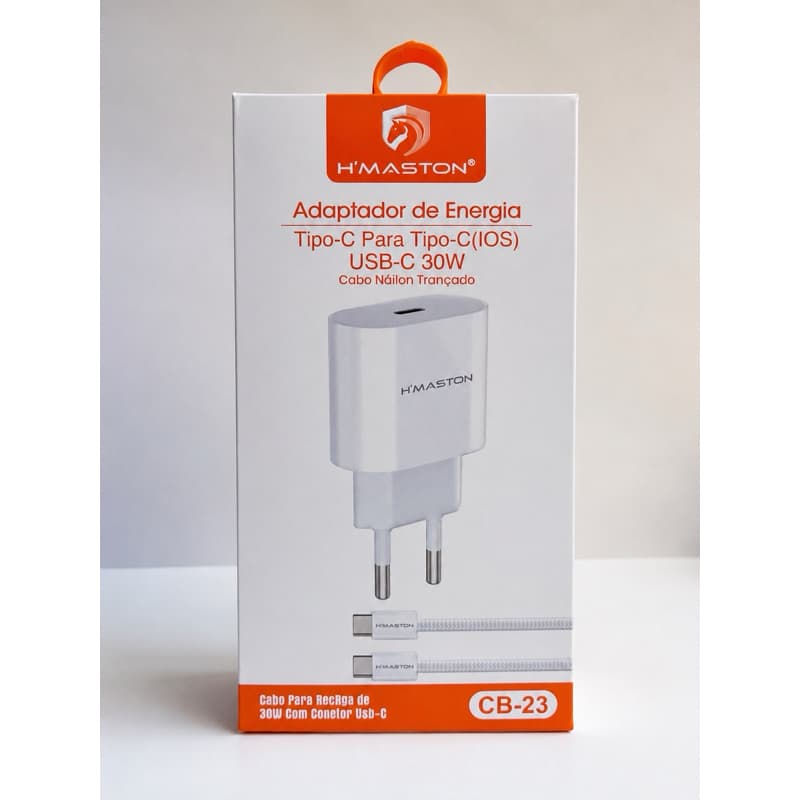 H"Maston CB23 iPhone 15 Iphone 16 Turbo Tipo-C 30W + Cabo Tipo-C para Tipo-C