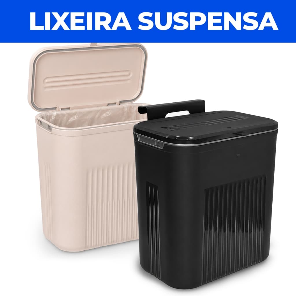 Lixeira Cesto de Lixo Suspensa 9 Litros Com Tampa E Suporte Alto De Adesivos E Alça De Pentura