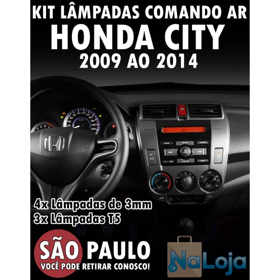Kit 4 Lâmpadas 3mm E 3x T5  Comando Ar Honda City 2009 ao 2014
