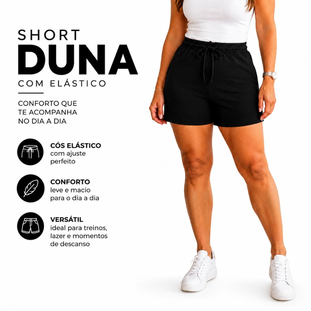 Short Duna Feminino P ao G3 Plus Size com Elástico e Cordão Ajustável Cós Alto Confortável Casual