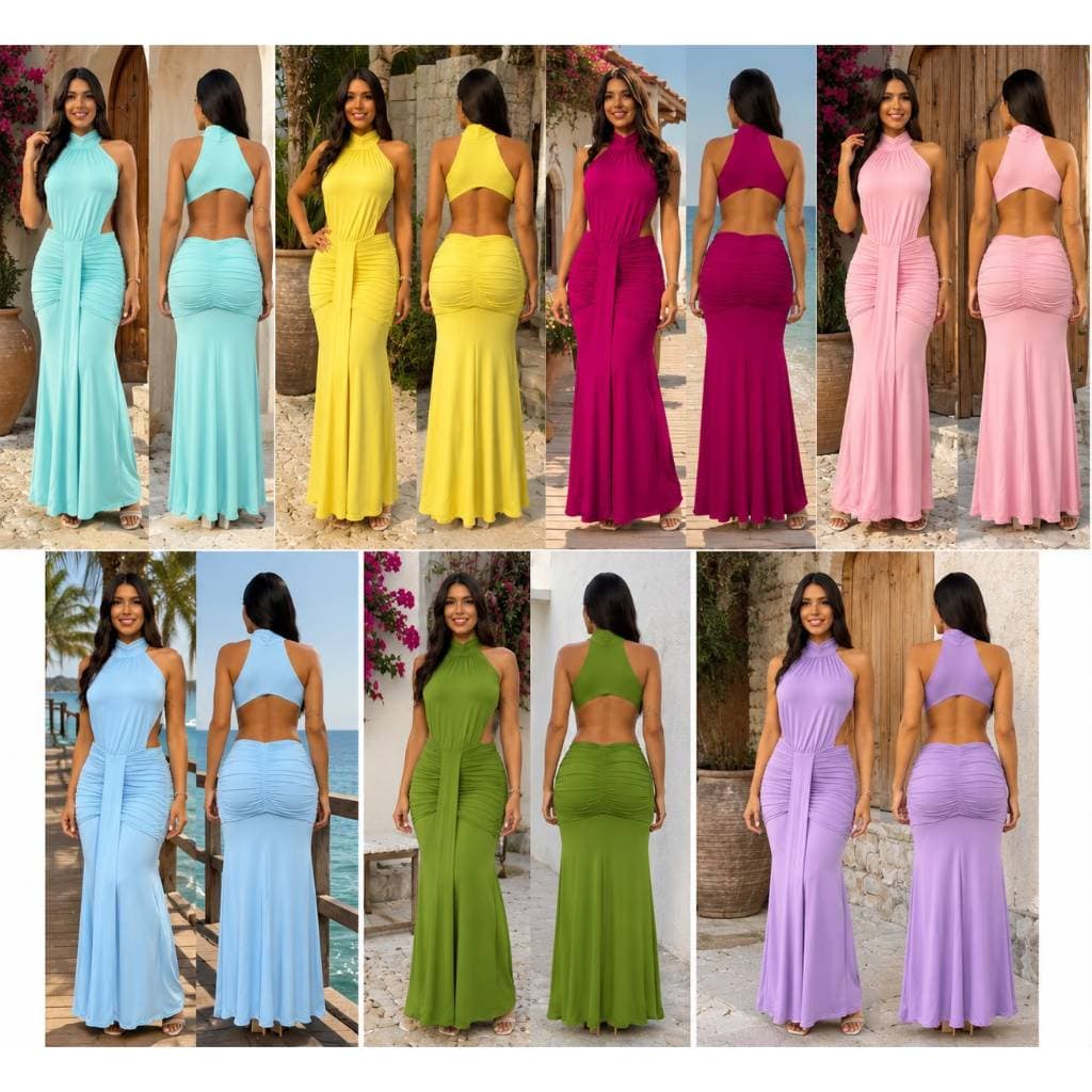 vestido longo sereia em suplex vestido longo gola alta costas abertas vestido sereia com cintura franzida vestido longo