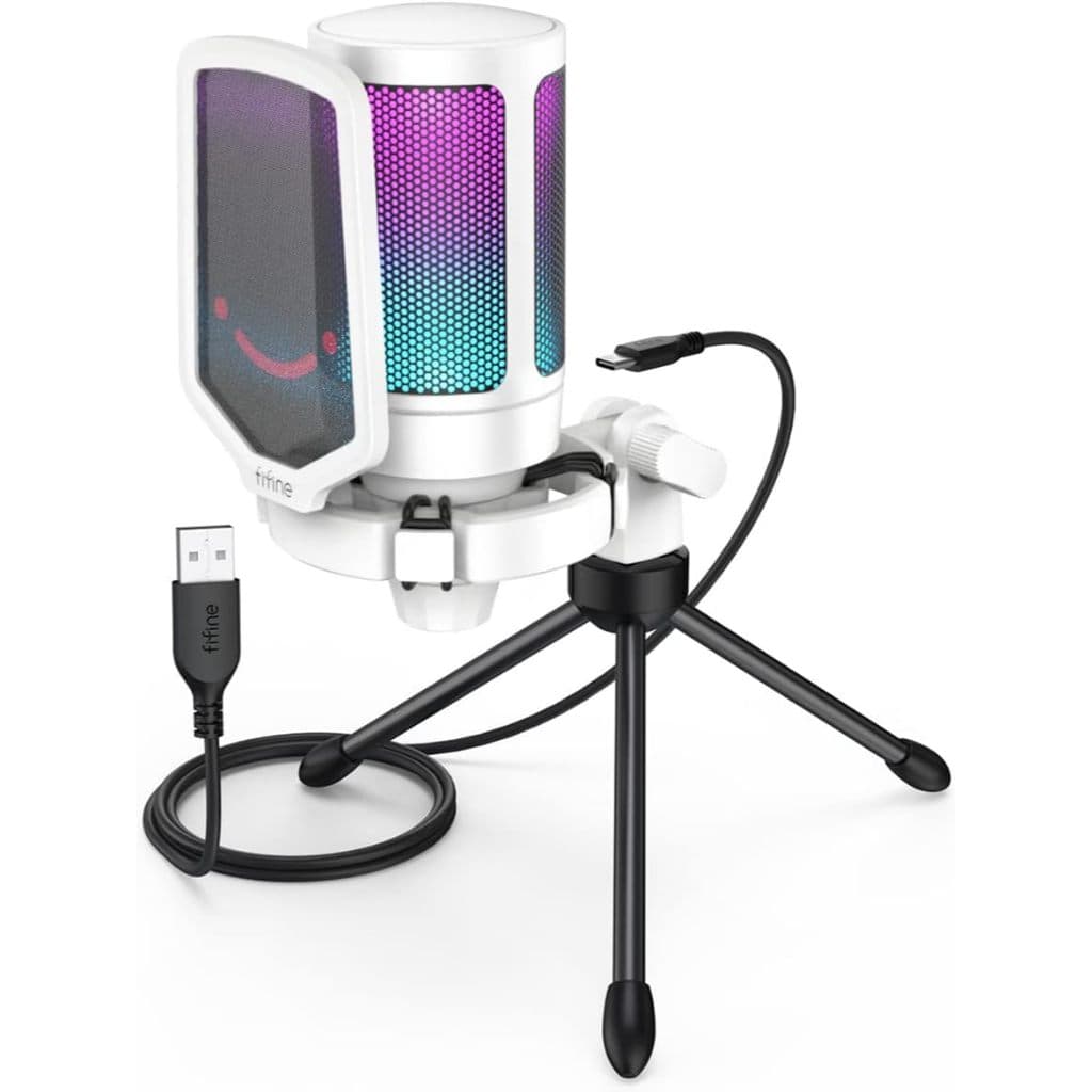 FIFINE Microfone USB A6V Para Jogos Para PS5 PC, Microfone Condensador Com Mudo Rápido
