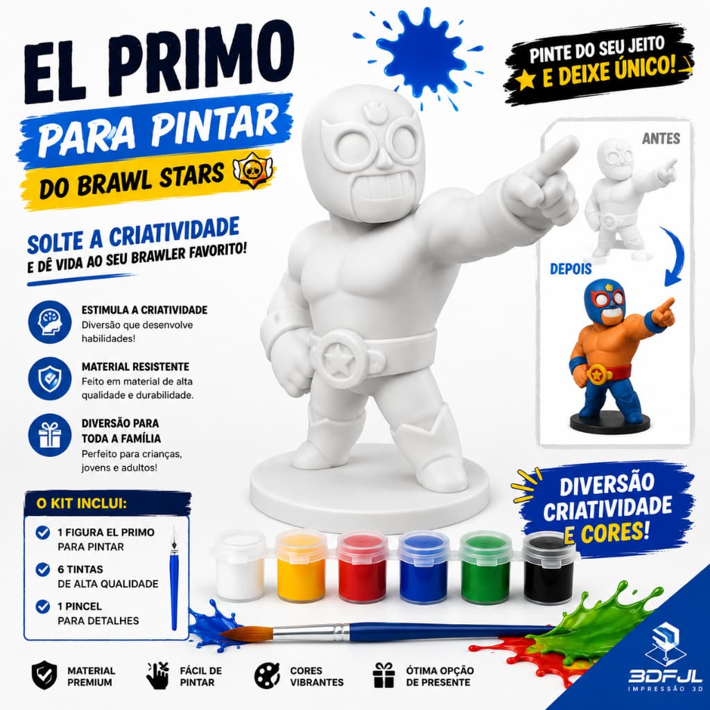 Kit Pintura Figura Ação El Primo Brawl Stars 3DFJL Impressão 3D