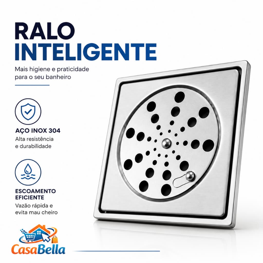 Ralo Tampa Grelha Inox Para Banheiro ou Area Gourmet Quadrado 10x10 Com Fecho