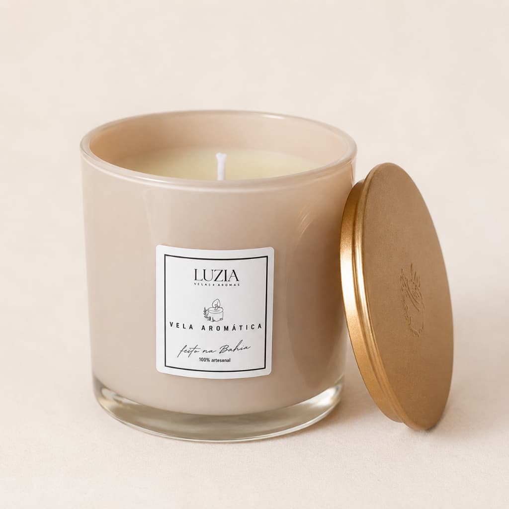 Vela Aromática Bege 180g Vela Perfumada Aconchego Relaxante Decoração Presente Luzia Velas e Aromas