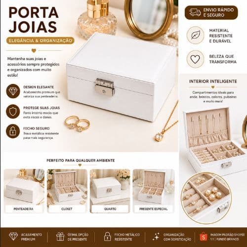 Organizador de Joias com Chave Porta Anéis Brincos Colares e Pulseiras