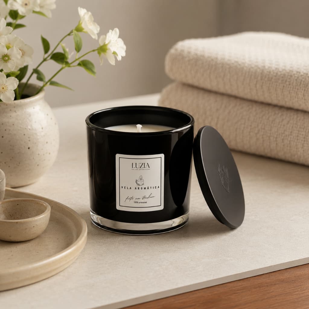 Vela Aromática Preta 180g Vela Perfumada Aconchego Relaxante Decoração Presente Luzia Velas e Aromas
