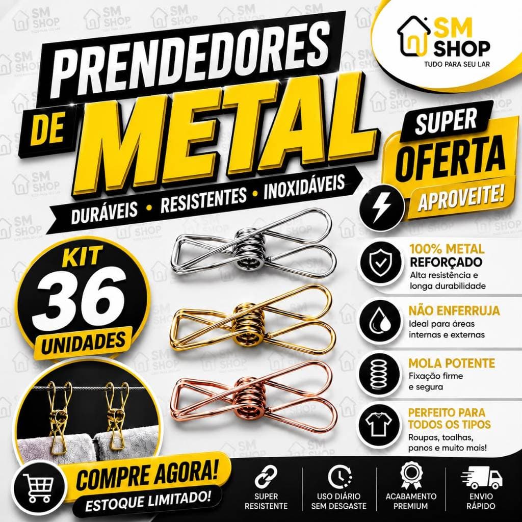 36/60/48/24/12 Prendedor Pregador De Roupa Metal Aço Reforçado Super Resistente e Multiuso