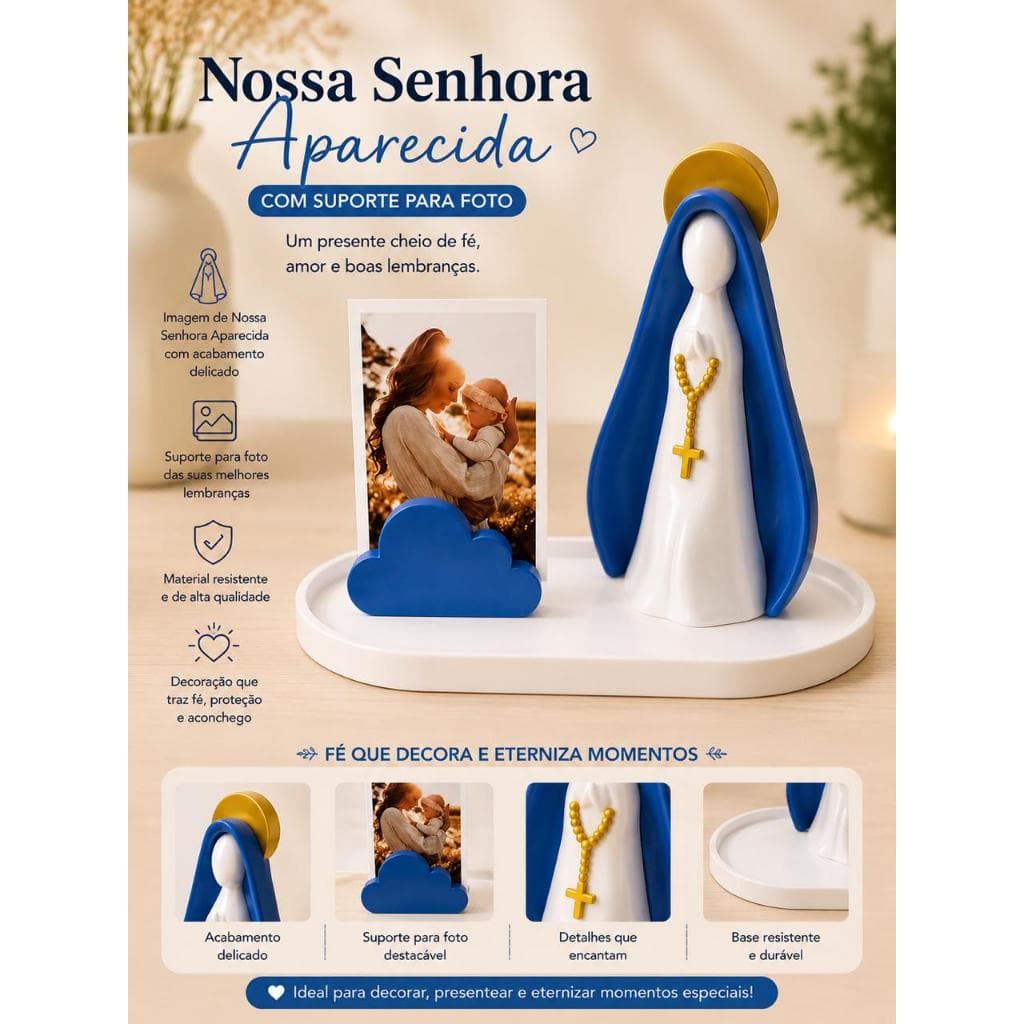 kit Nossa Senhora  + Porta Retrato Formato Nuvem + bandeja- Decoração Religiosa