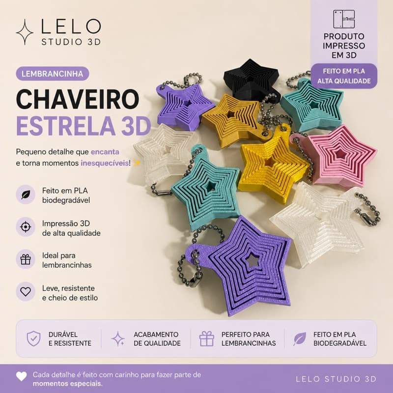 Lembrancinha Chaveiro Sensorial Estrela Cascata | Kit Festa Infantil 10 e 50 Unidades