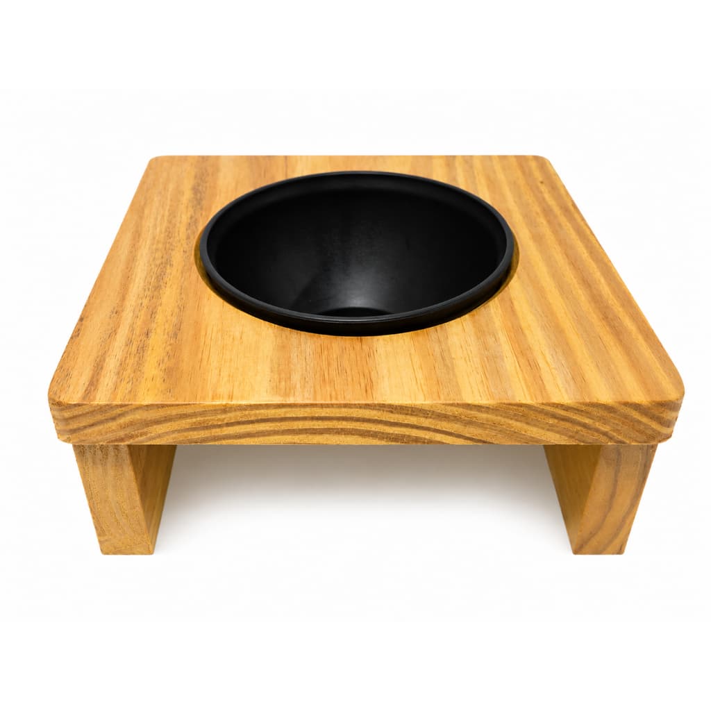 Comedouro Elevado Cachorro Gato Pequeno Porte Madeira Pinus 15mm Cumbuca Plástica 500ml Removível