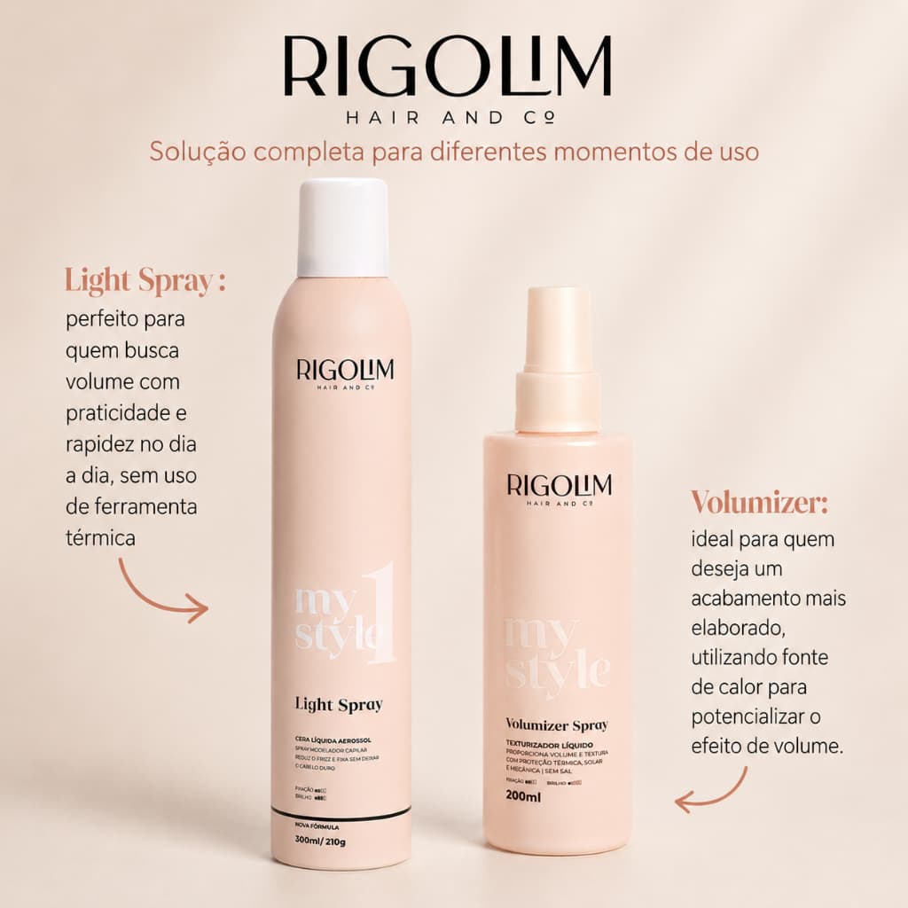 Kit Rigolim Light Spray Fixador Cera Líquida 300ml e Volumizer Texturizador Para Cabelo 200ml