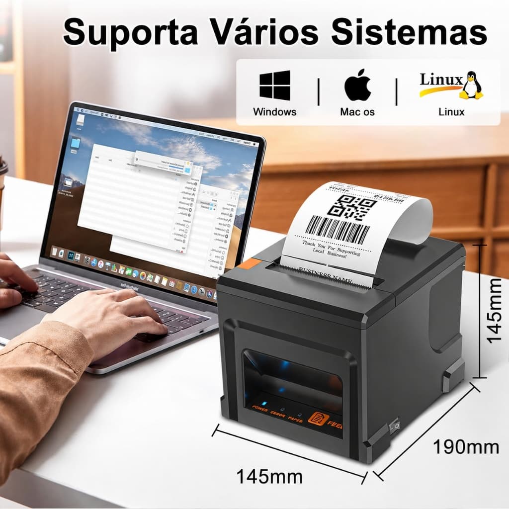 Impressora térmica de 80 mm com porta Ethernet + USB, operação simples e impressão eficiente