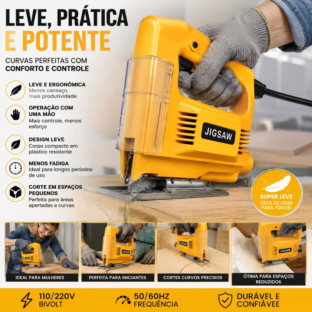 Serra Tico Tico Elétrica 220V Bivolt Potente e Leve Corte Curvo em Madeira Ferramenta DIY Profissional