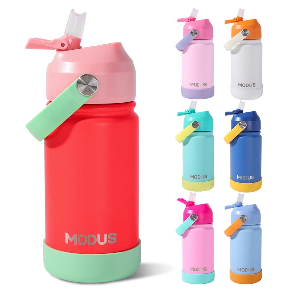 MODUS Garrafa Térmica Infantil Aço Inoxidável Com Canudo Autocolantes Bico Silicone 420ml
