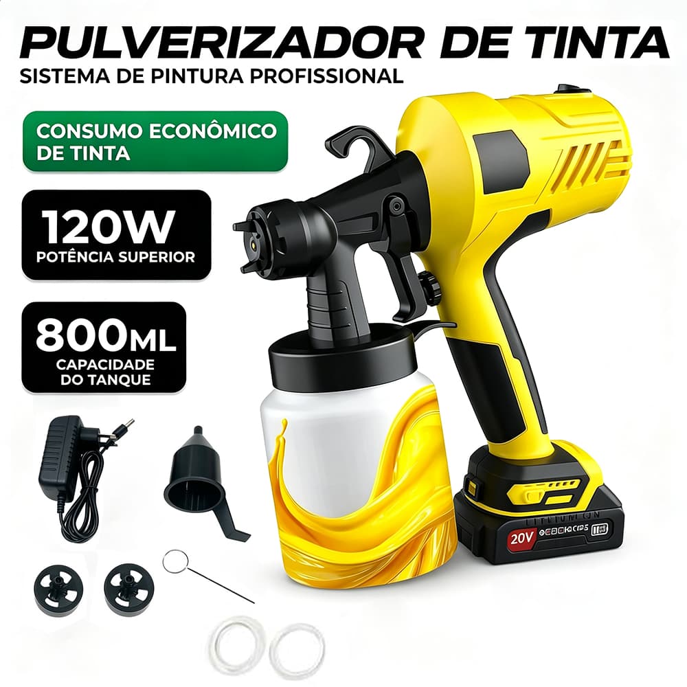 (110V) Pistola de pintura recarregável sem fio 120W, 800ml, 1 bateria e 2 bicos para pintura e desinfecção doméstica J4