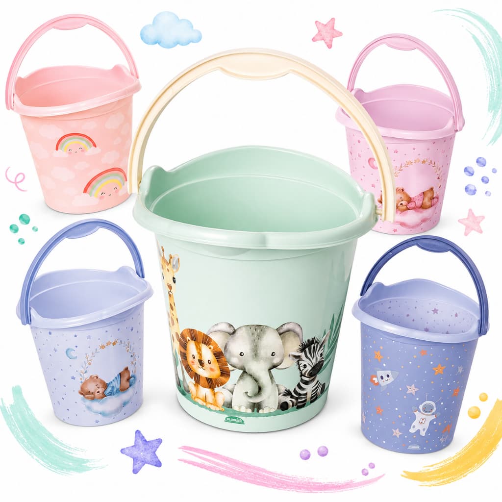 Baldes Urso Rosa Bichinhos Bebê 8 Litros Resistentes Baldinhos De Plástico Infantil Unissex Plasútil