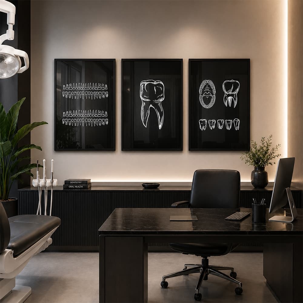 3 Quadros Decorativos Profissão Anatomia Dentária em Foco Explorando Arcadas e Estruturas Dentárias