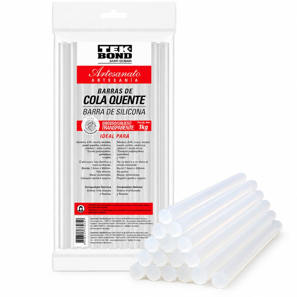 Bastão Cola Quente Grossa Tekbond Transparente 1Kg 11mm Artesanato