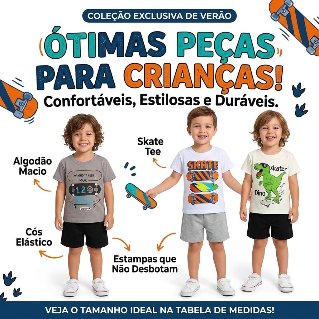 Kit 2 Conjunto Infantil Menino  SORTIDO 2 Camisetas + 2 Bermudas 1 ao 8