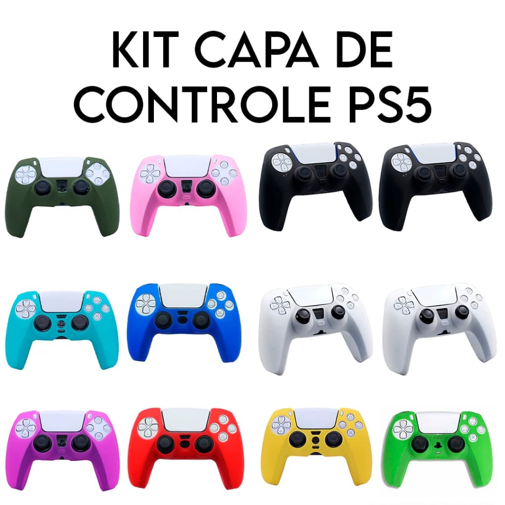 KIT Capinha capa silicone borracha controle ps5, 1, 2, 3 e 4 Unidades proteção pelicula Playstation 5 case