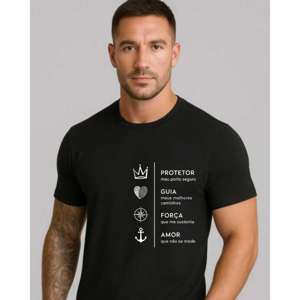 Camiseta Dia Dos Pais algodão estampada mensagens de carinho no peito esquerdo  Camisa Fio 30.1  Casual Estilosa