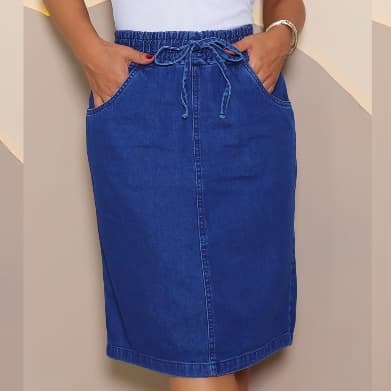 Saia Jeans Secretária Com Elástico Na Cintura