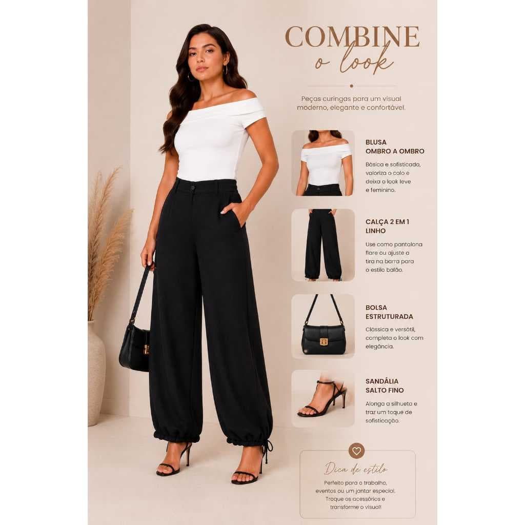 Calça Linhão Feminina Cós Alto 2 em 1 Pantalona ou Aladim