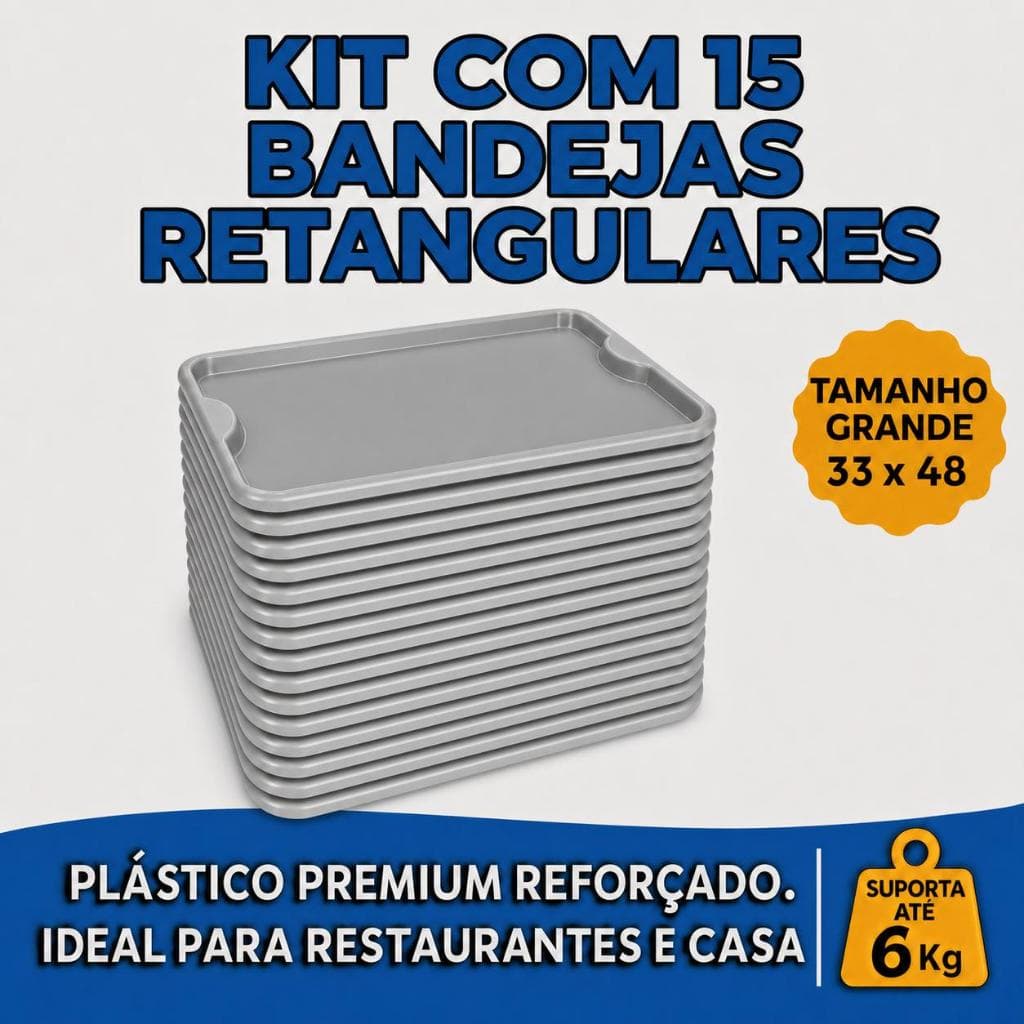 Bandeja Para Servir Plastico Grande 48x33cm Polipropileno Cozinha Praça Alimentação Buffet Atacado kit com 15