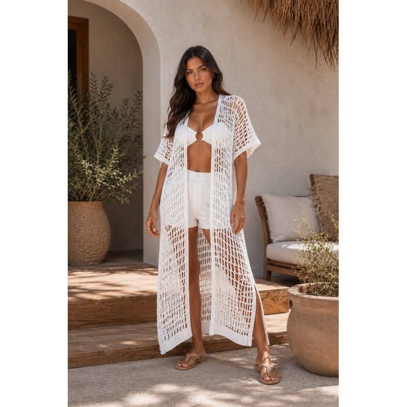 MAX Kimono Blusa Ampla Saida de Praia Plus Estilosa Estilo Crochê Blusa Feminina MODA PLUS