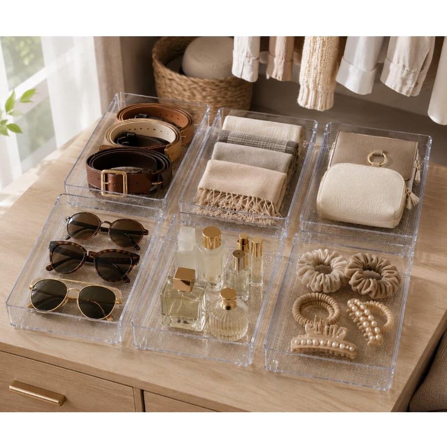 Kit com 10 Organizadores de Acrilico Grande Modular Multiuso Gaveta Armario Geladeira